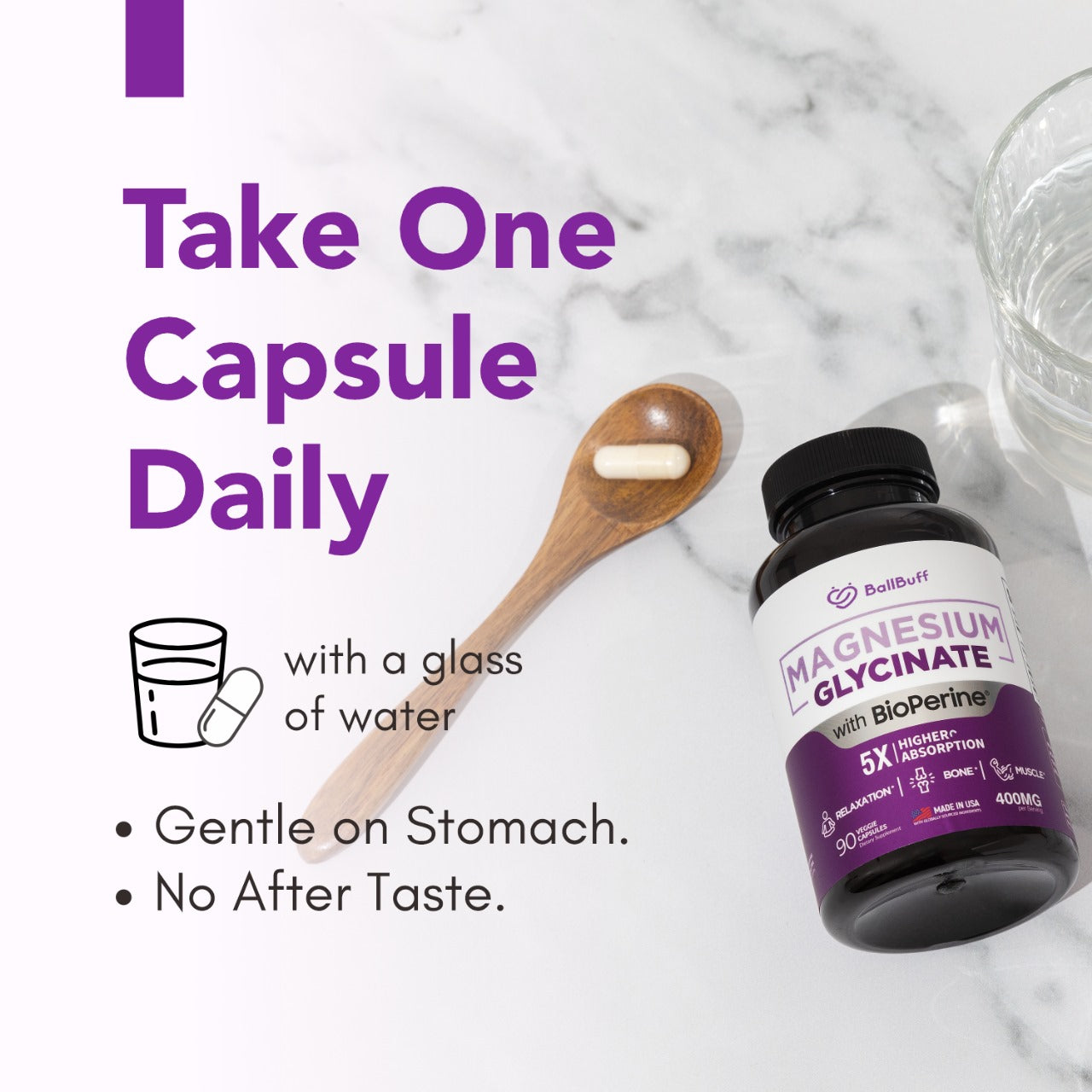 Magnesium Glycinate 400mg with Bioperine - 5X Higher Absorption - 90 Veggie Capsules